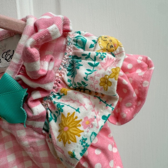 Rare Editions 2T Girls Pink Gingham Easter Bunny Short Sleeve Blouse Teal Bow - Picture 4 of 6